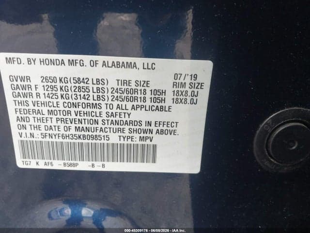 2019 HONDA PILOT EX 9