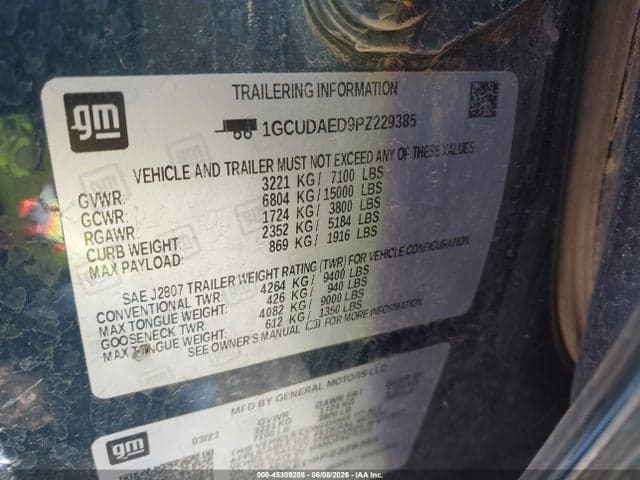 2023 CHEVROLET SILVERADO 1500 4WD SHORT BED WT 9