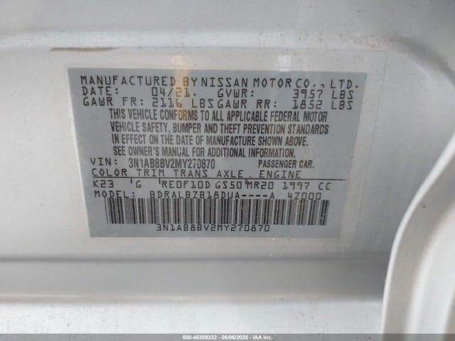 2021 NISSAN SENTRA S XTRONIC CVT 9