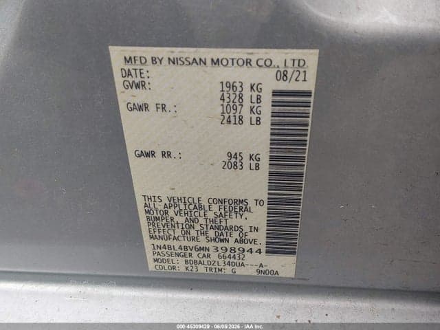 2021 NISSAN ALTIMA S FWD 9