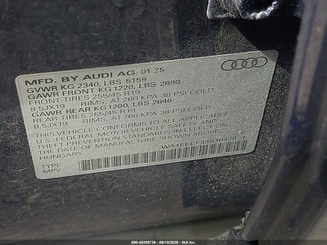 2025 AUDI Q3 PREMIUM 45 TFSI S LINE QUATTRO TIPTRONIC 9