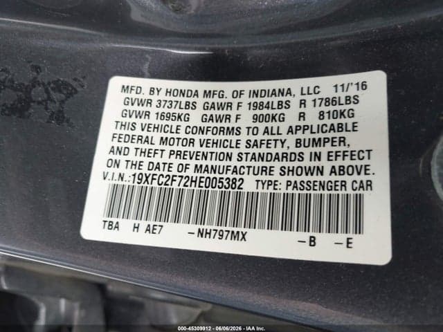 2017 HONDA CIVIC EX 9