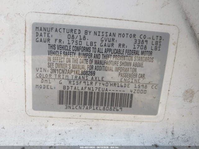 2019 NISSAN VERSA 1.6 S 9