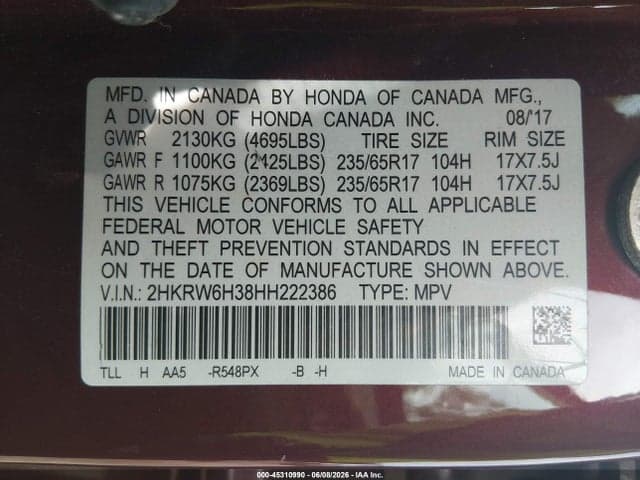 2017 HONDA CR-V LX 9