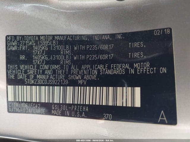 2018 TOYOTA SIENNA LE 8 PASSENGER 9
