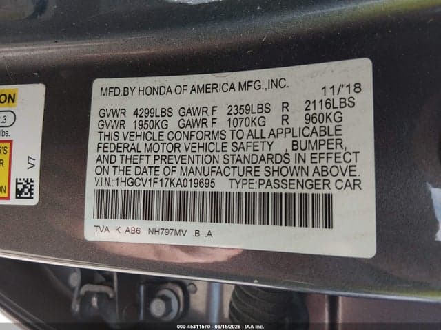 2019 HONDA ACCORD LX 9