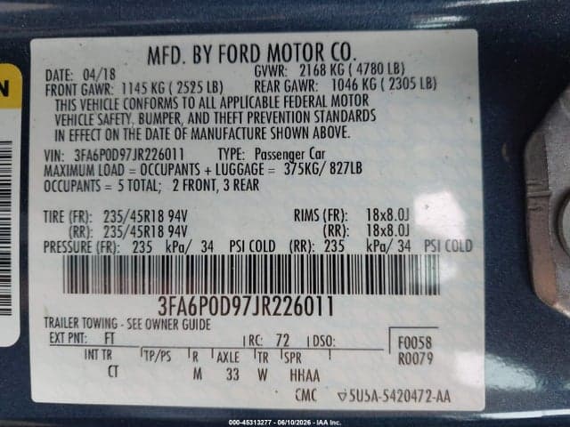 2018 FORD FUSION TITANIUM 9