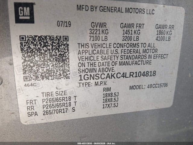 2020 CHEVROLET TAHOE 2WD LS 9