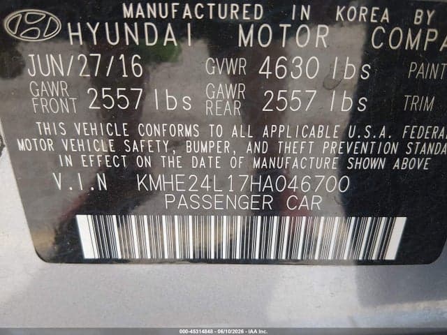 2017 HYUNDAI SONATA HYBRID SE 9