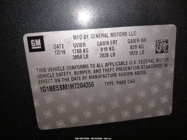 2017 CHEVROLET CRUZE LT AUTO 9