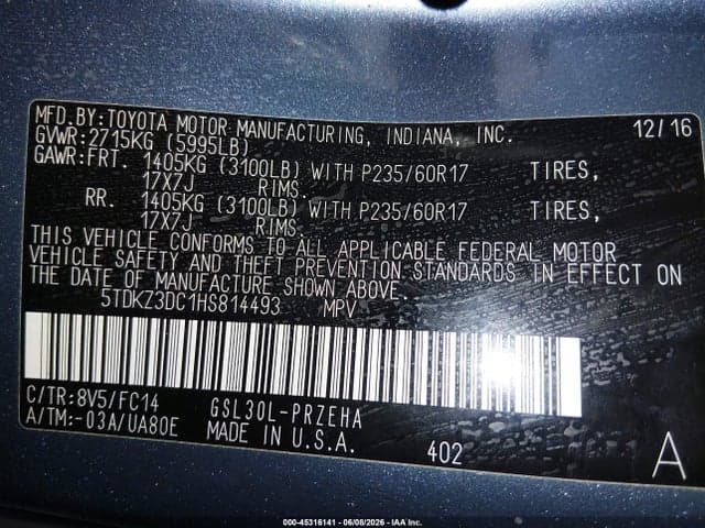 2017 TOYOTA SIENNA LE 8 PASSENGER 9
