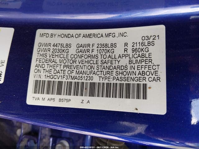 2021 HONDA ACCORD SPORT 9