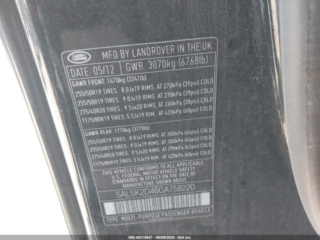 2012 LAND ROVER RANGE ROVER 9