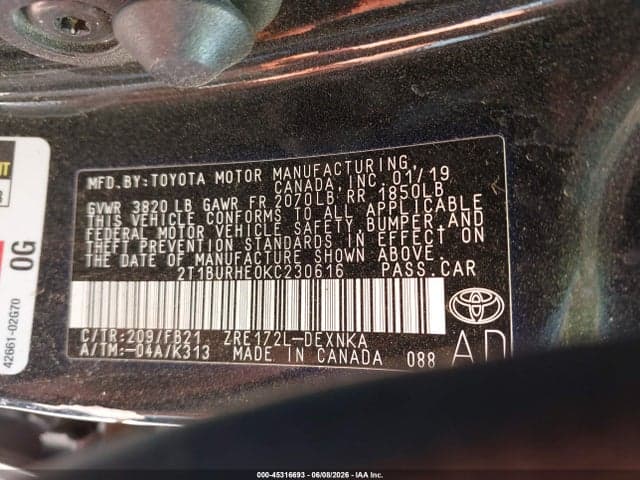 2019 TOYOTA COROLLA LE 9