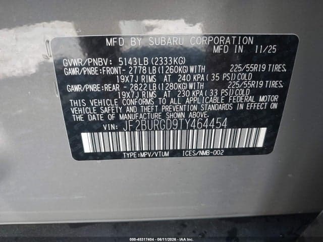 2026 SUBARU OUTBACK LIMITED XT 9