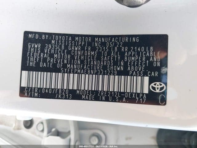 2022 TOYOTA COROLLA LE 9