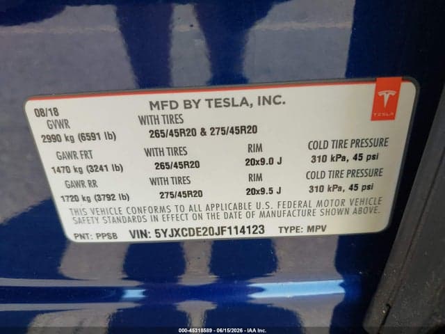 2018 TESLA MODEL X 100D/75D/P100D 9