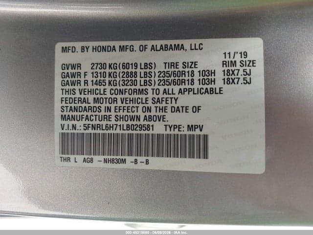 2020 HONDA ODYSSEY EX-L/EX-L W/NAVI RES 9