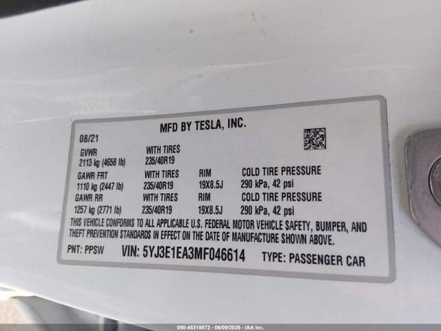 2021 TESLA MODEL 3 STANDARD RANGE PLUS REAR-WHEEL DRIVE 9