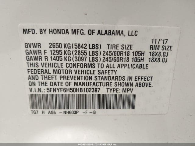 2017 HONDA PILOT EX-L 9