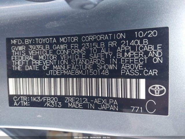 2021 TOYOTA COROLLA LE 9