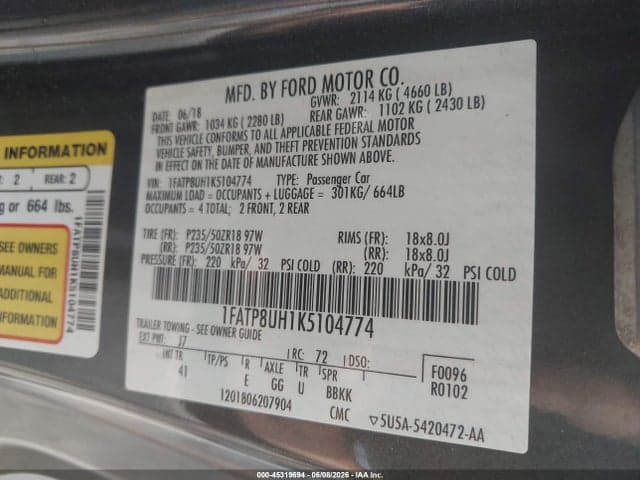 2019 FORD MUSTANG ECOBOOST PREMIUM 9