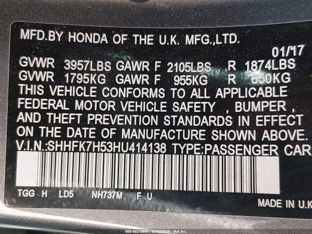 2017 HONDA CIVIC EX 9