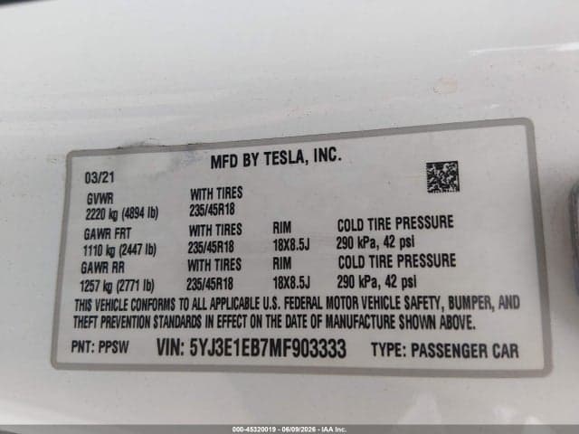 2021 TESLA MODEL 3 LONG RANGE 9