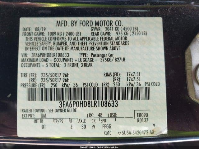 2020 FORD FUSION SE 9