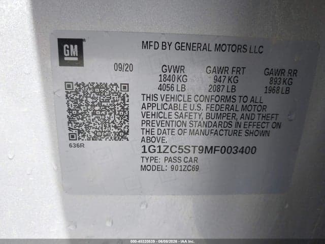 2021 CHEVROLET MALIBU FWD 1FL 9