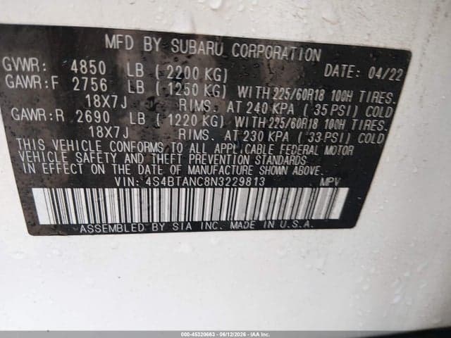 2022 SUBARU OUTBACK LIMITED 9
