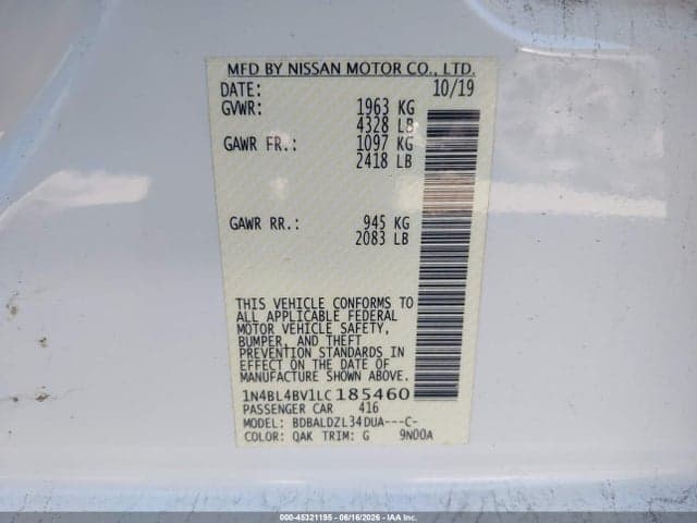2020 NISSAN ALTIMA S FWD 9
