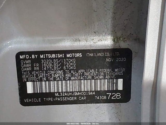 2021 MITSUBISHI MIRAGE CARBONITE EDITION/ES/LE 9