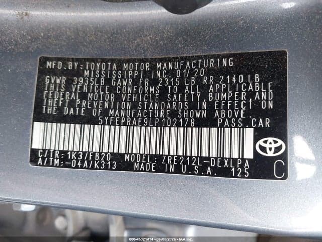 2020 TOYOTA COROLLA LE 9