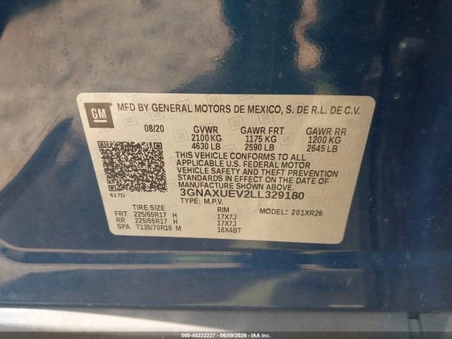 2020 CHEVROLET EQUINOX AWD LT 1.5L TURBO 9