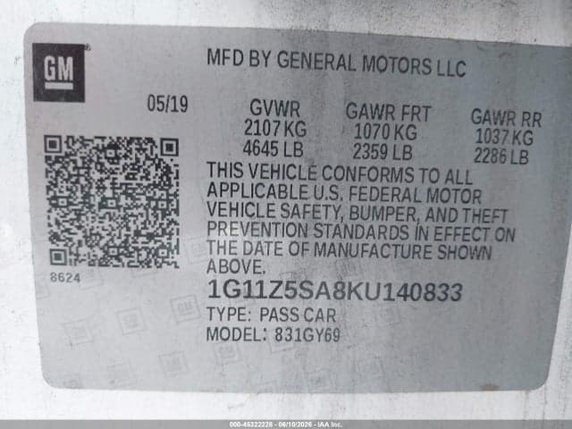 2019 CHEVROLET IMPALA LT 9