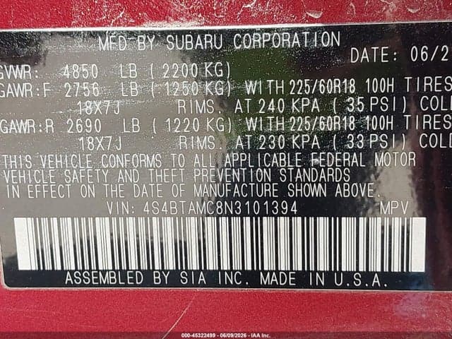 2022 SUBARU OUTBACK LIMITED 9