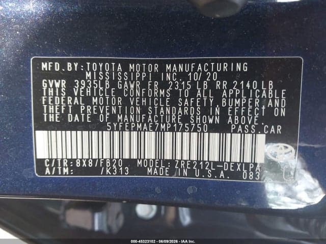 2021 TOYOTA COROLLA LE 9