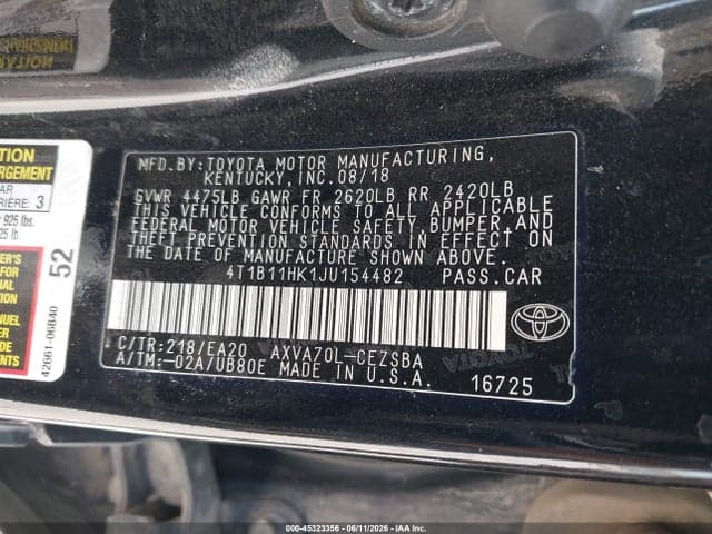 2018 TOYOTA CAMRY SE 9