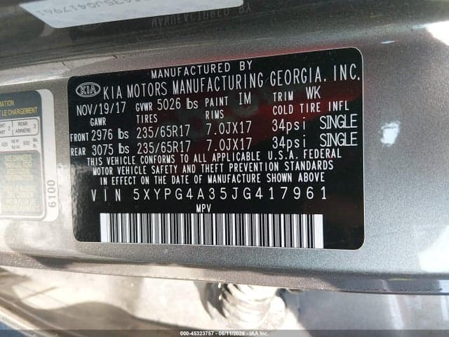 2018 KIA SORENTO 2.4L L 9
