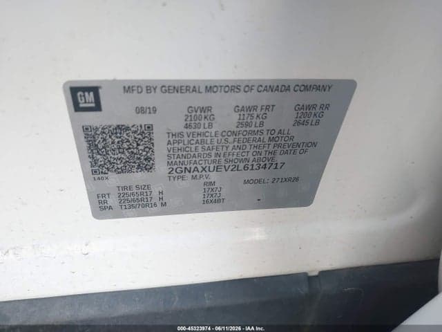 2020 CHEVROLET EQUINOX AWD LT 1.5L TURBO 9
