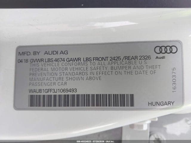 2018 AUDI S3 2.0T PREMIUM PLUS/2.0T TECH PREMIUM PLUS 9