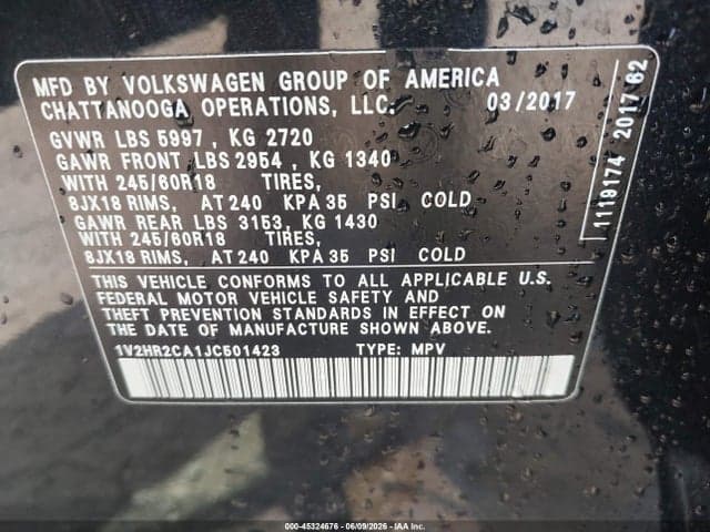 2018 VOLKSWAGEN ATLAS 3.6L V6 LAUNCH EDITION 9