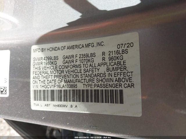 2020 HONDA ACCORD LX 9