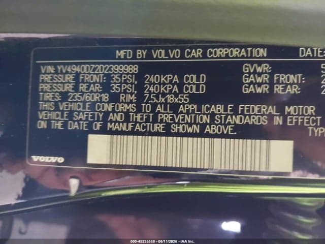 2013 VOLVO XC60 3.2/3.2 9