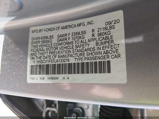 2020 HONDA ACCORD EX-L 9