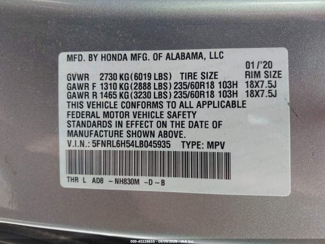 2020 HONDA ODYSSEY EX 9