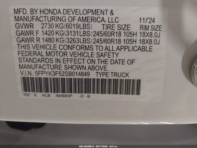 2025 HONDA RIDGELINE RTL 9