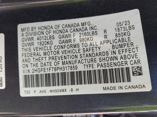 2023 HONDA CIVIC EX/EX W/O BSI 9