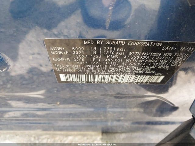 2021 SUBARU ASCENT LIMITED 9